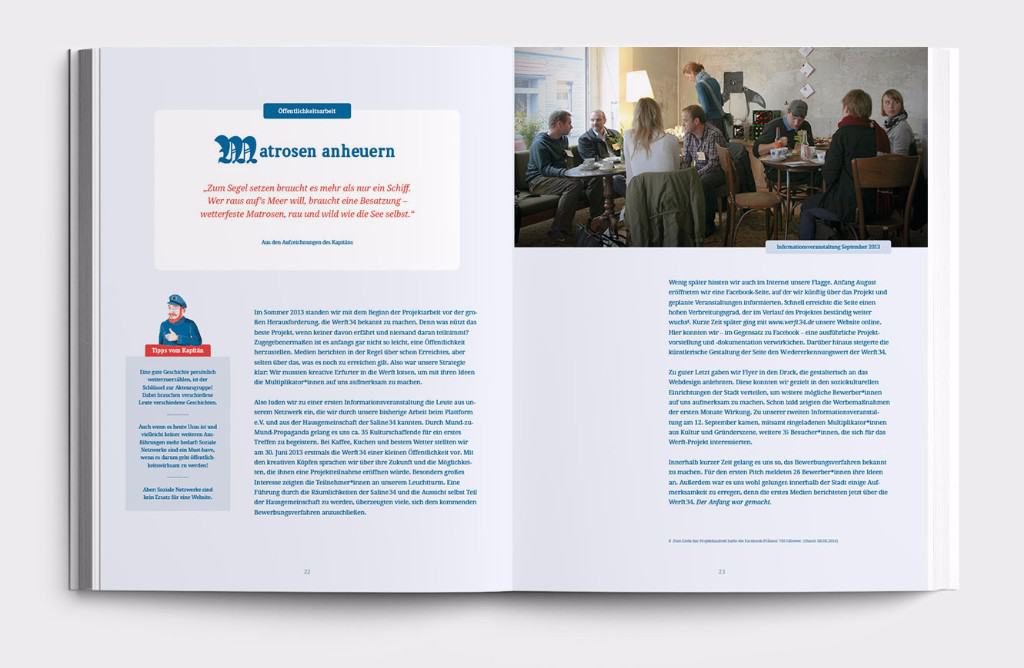 Gruppe von Menschen bei einem Treffen in einem hellen Café, diskutieren und arbeiten zusammen.